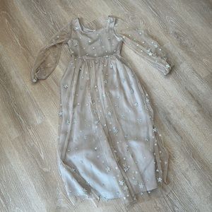 Joyfolie Sheer Star Embellished Dress in Taupe